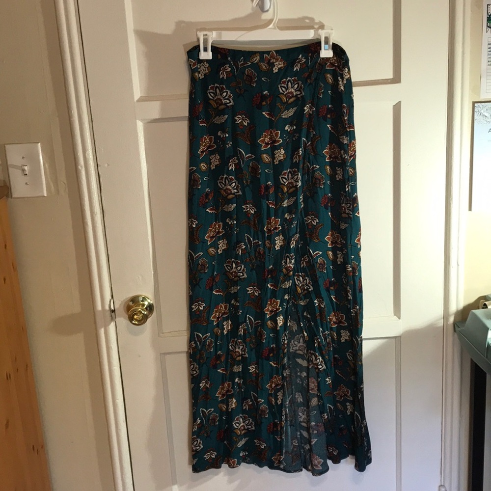 Forever 21 teal floral faux wrap maxi skirt large